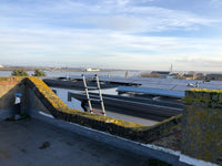 Solar panels on a rooftop with a clear sky