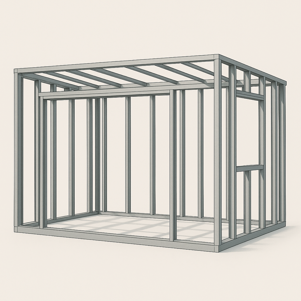 Metal frame structure on a beige background
