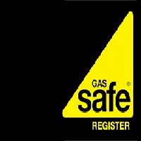 Yellow triangle with 'Gas Safe Register' text on a black background